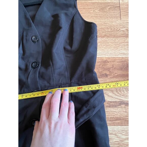 Ann Taylor LOFT Black Minimalist Button Front Tie Waist Dress OP Petite NWT work - Picture 9 of 12